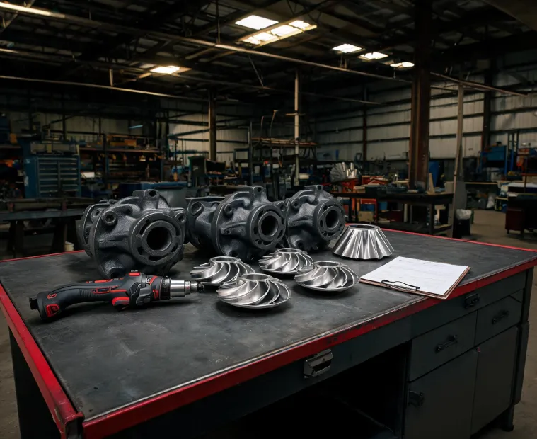 Pump assembly and quality review bench