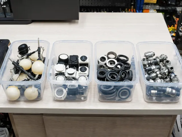 Pump replacement parts bins